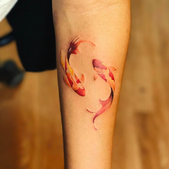 Red and orange koi by Jay Shin
