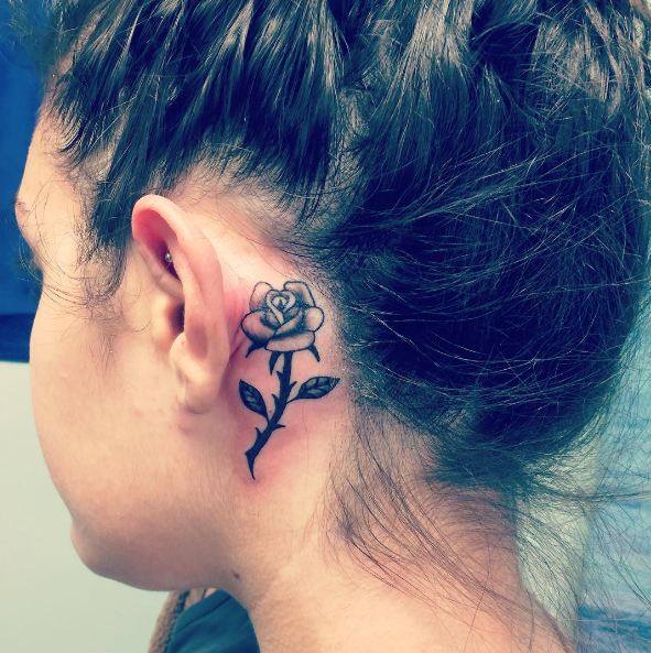 Little Rose Tattoo Behind The Ear