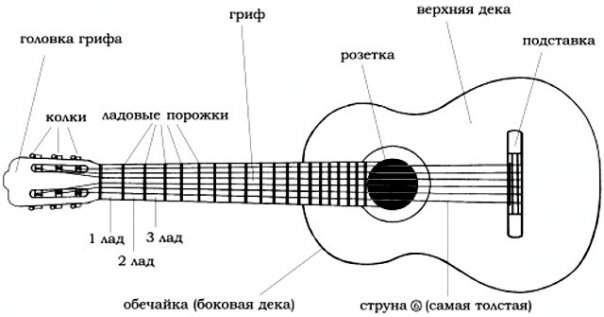 Схема гитары. Строение акустической гитары схема. Гитара классическая 6 струнная схема. Строение гитары классической 6 струнной. Строение гитары классической схема.