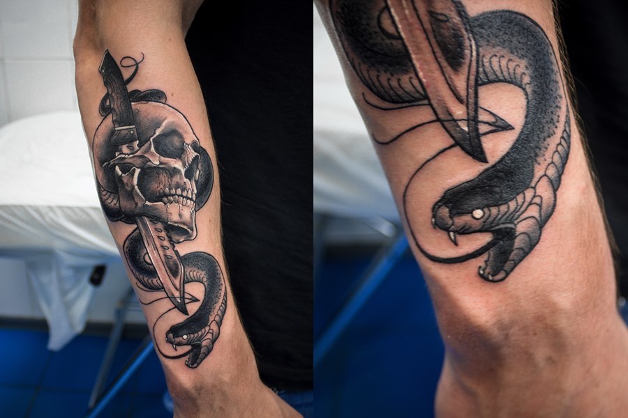 Череп с кинжалом и змеёй - фирменная татуировка воров