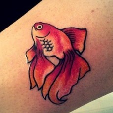 Татуировка на щиколотке девушки - золотая рыбка
