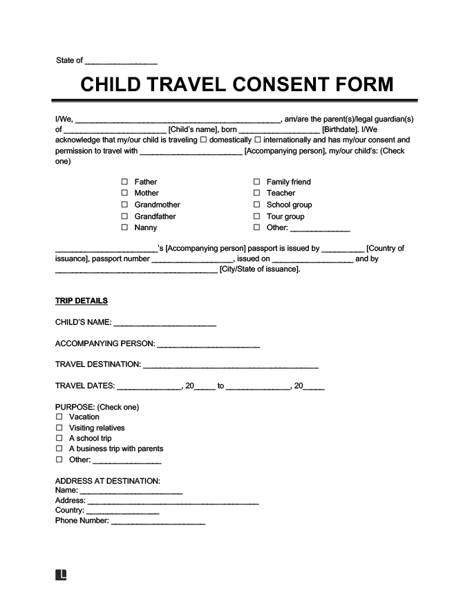 child travel consent form sample image