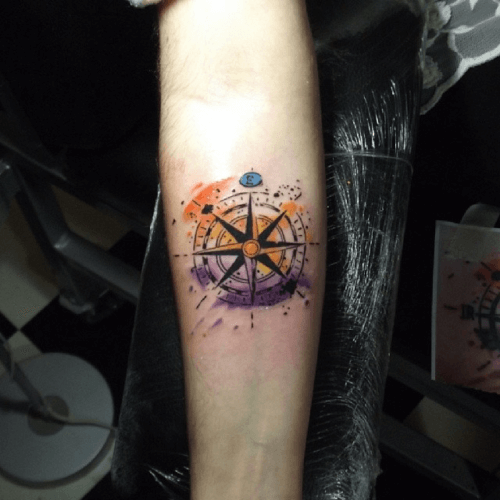 compass tattoo watercolor