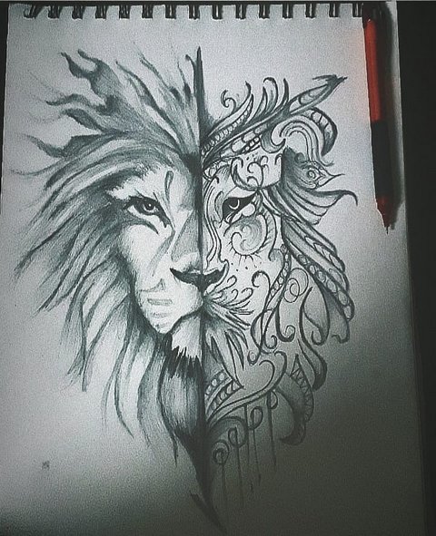 Татуировка лев для девушек