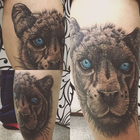 Красивая татуировка пантера на ноге