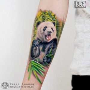 Цветное изображение панды на руке