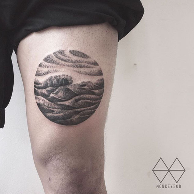 Wave Tattoo on Thigh by Won
