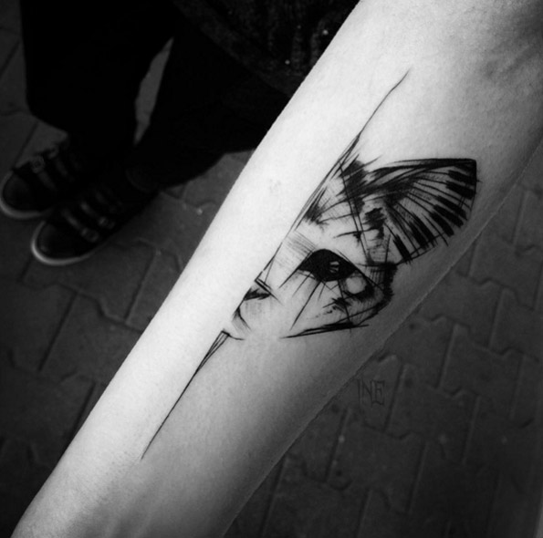 Sketch Style Kitten Tattoo by Inez Janiak