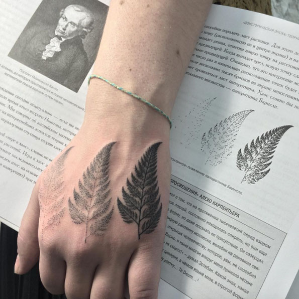 Dotwork ferns on hand by Sasha Masiuk 