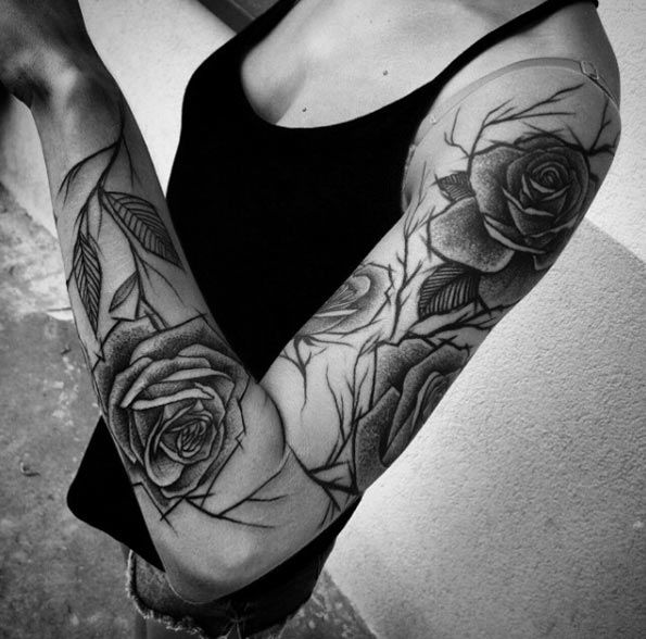 Sketch style rose sleeve by Inez Janiak