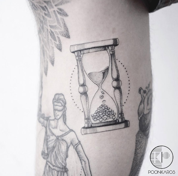 Dotwork hourglass tattoo by Karry Ka-Ying Poon