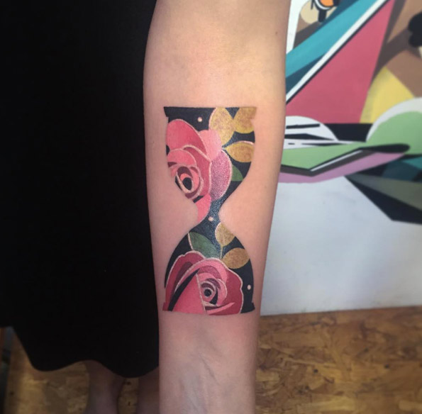 Floral hourglass tattoo by Karl Marks