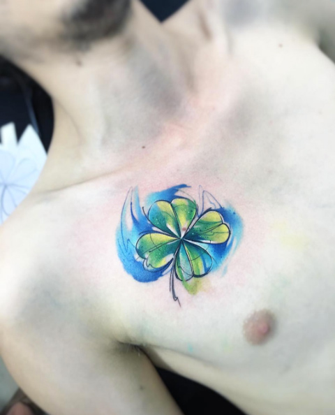 Watercolor four leaf clover tattoo by Adrian Bascur
