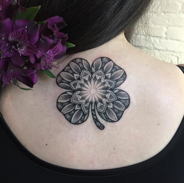 Dotwork mandala clover tattoo by Sasha Masiuk
