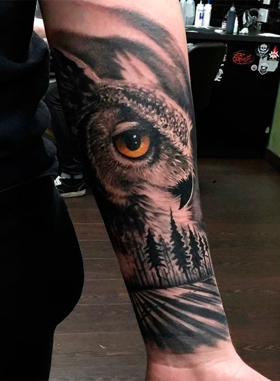 татуировка совы на руке