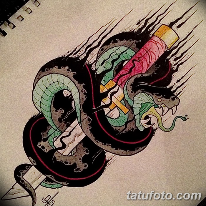 фото Эскизы тату меч и змея от 26.09.2017 №012 - Sketches tattoo sword - tatufoto.com