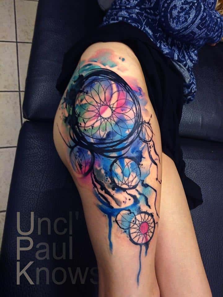 Amazing Watercolor Dreamcatcher Tattoo