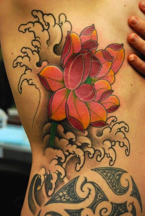lotus and wave tattoo