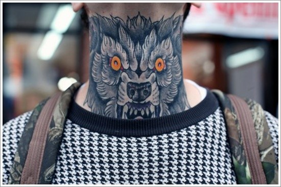 wolf tattoo on neck
