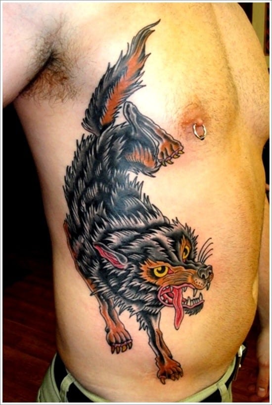 wolf tattoo on ribs