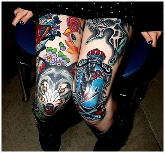 wolf tattoo on knee