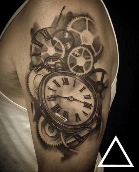 Blackwork Pocket Watch Tattoo by James Donovan