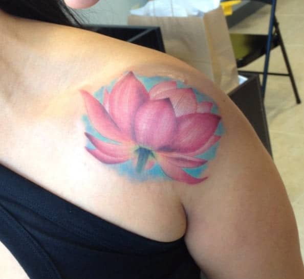 Pink Lotus Flower Tattoo by Eric Ryan