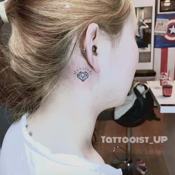 Geometric Heart Tattoo Behind Ear by UP