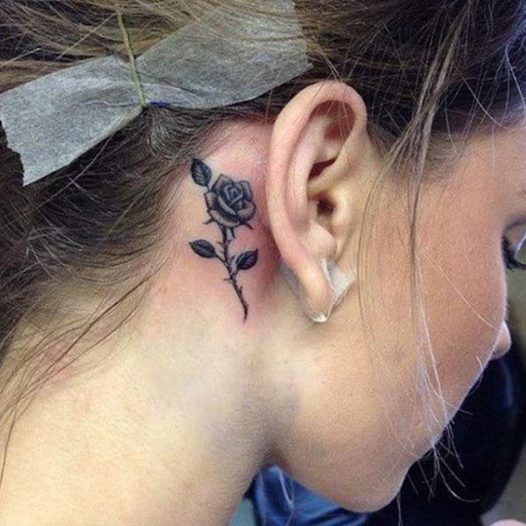 Rose Tattoo Behind Ear 