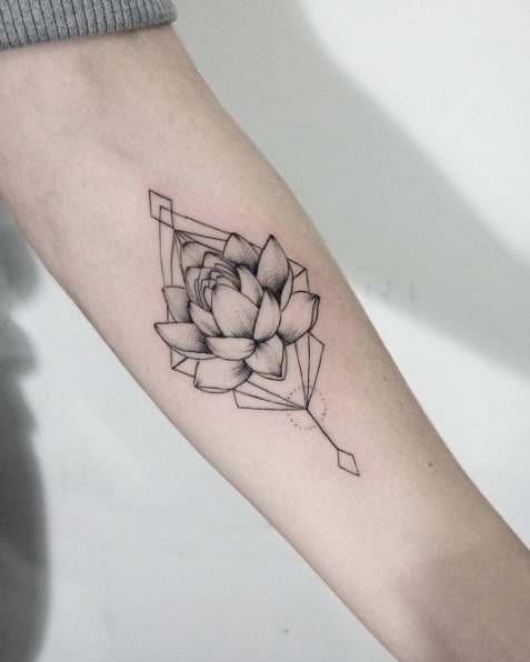Lotus Flower Tattoo on Forearm by Dasha Sumkina