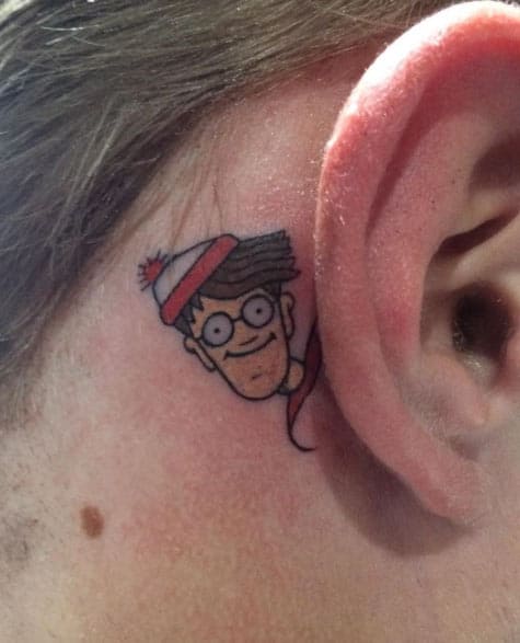Waldo Behind The Ear Tattoo by Dean Maddern