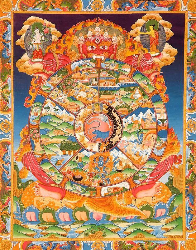 A traditional bhavachakra. Image by Karma Tsering Gyamtso 