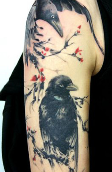 эскиз татуировки ворон