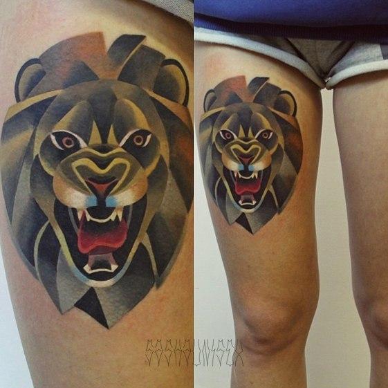 Художественная татуировка «Свирепый лев» от Саши Unisex