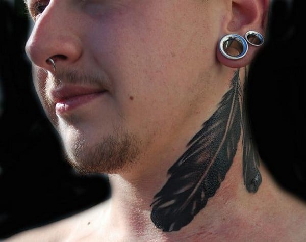 Bird Feathers Tattoo on Neck