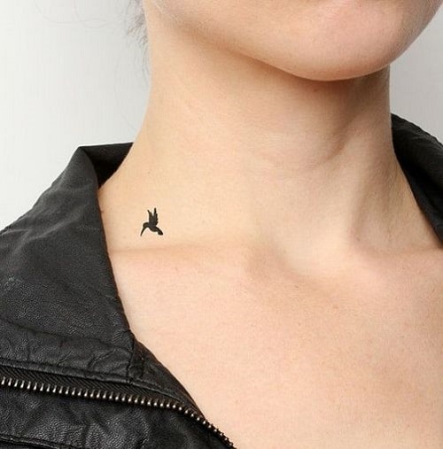Small Black Bird Tattoo on Neck
