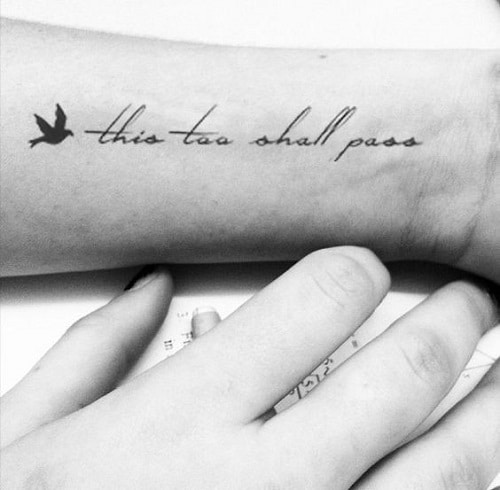 Small Black Bird Tattoo with Quote