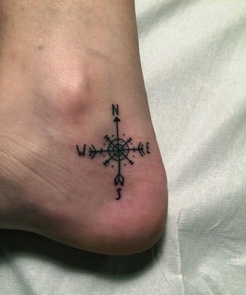 Small Compass Tattoo on Ankle for Men