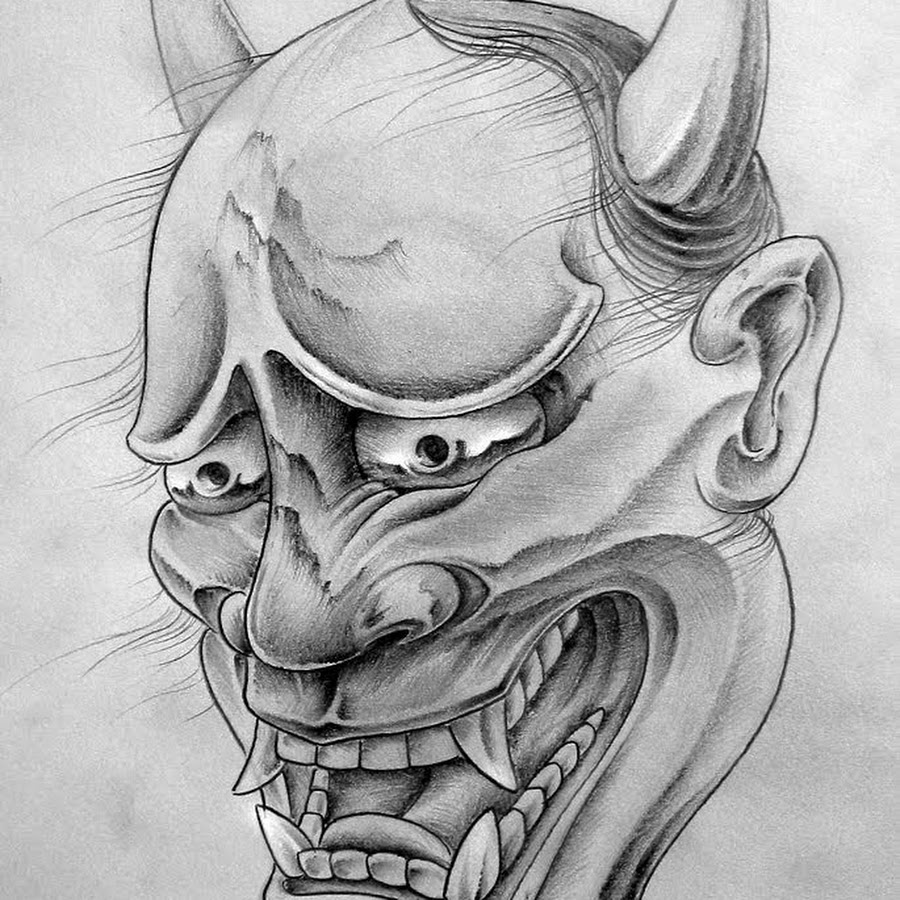 Маска они эскиз. Hannya демон тату. Hannya японский демон. Демон Ханья тату. Татуировка маска Ханья.